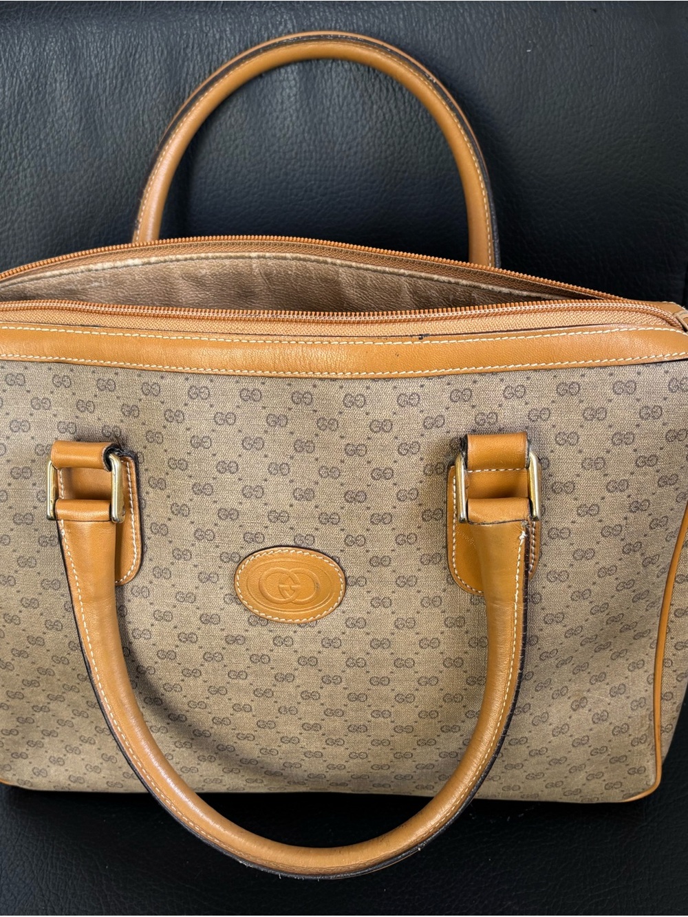 Gucci Tan/Brown GG Monogram Top-Handle Tote